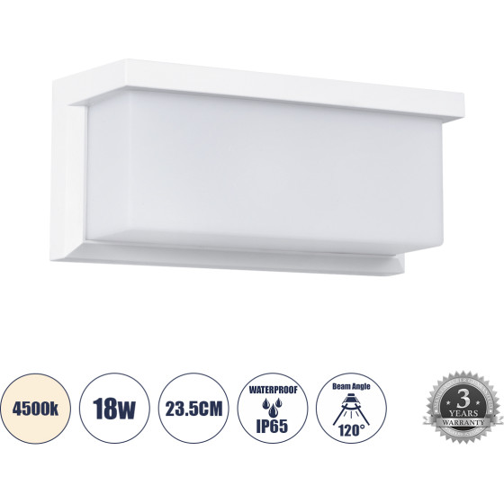 GloboStar Cityscape ��������� ������ ������ ����������/���������� ����� Led 18W 1890lm 120� AC175-265V ��������� IP65 - �������� ���� - ������ ����� 4500K - �23.5 x �11 x �10cm - ����� - Bridgelux Chip - 3 ������ ������� - (60697)