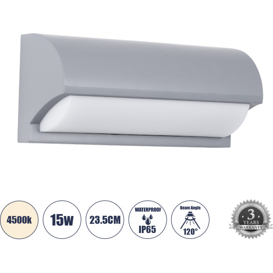 GloboStar Horizon ��������� ������ - ������ ����������/���������� ����� Led 15W 1575lm 120� AC175-265V ��������� IP65 - �������� ���� - ������ ����� 4500K - �23.5 x �11 x �10cm - ���� - Bridgelux Chip - 3 ������ ������� - (60692)