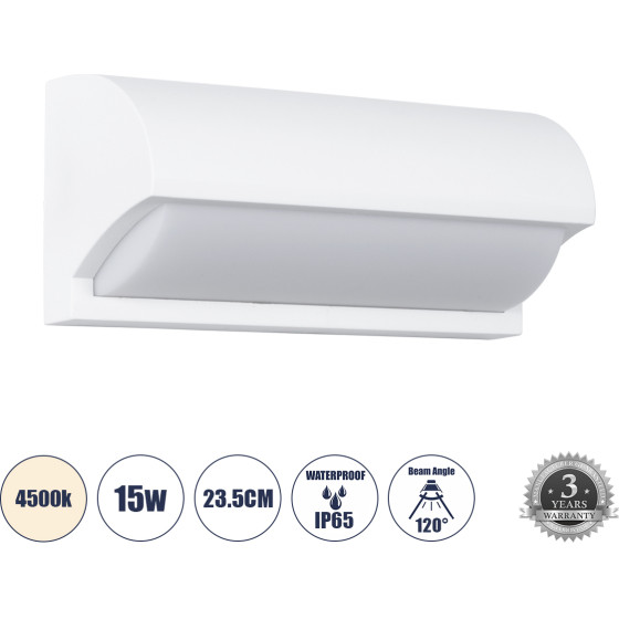 GloboStar Horizon ��������� ������ - ������ ����������/���������� ����� Led 15W 1575lm 120� AC175-265V ��������� IP65 - �������� ���� - ������ ����� 4500K - �23.5 x �11 x �10cm - ����� - Bridgelux Chip - 3 ������ ������� - (60691)