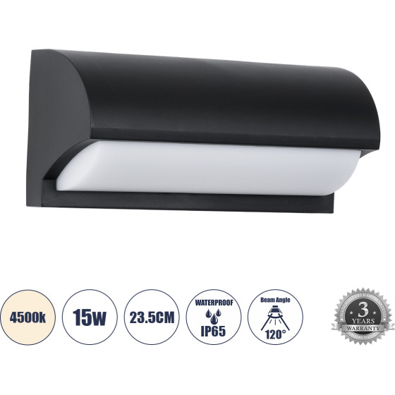 GloboStar Horizon ��������� ������ - ������ ����������/���������� ����� Led 15W 1575lm 120� AC175-265V ��������� IP65 - �������� ���� - ������ ����� 4500K - �23.5 x �11 x �10cm - ����� - Bridgelux Chip - 3 ������ ������� - (60693)