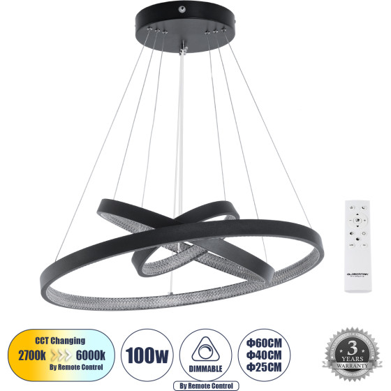 GloboStar Diamond Trio �������� ��������� ���������-������ Led Cct 100W 11200lm 360� Ac 220-240V - �������� �������� ���� ���������������� AIO ����� 6000k+������ 4500k+����� 2700k Dimmable �25+40+60cm ����� 3 ������ ������� - (61523-DECO)