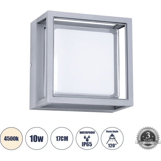 GloboStar Majestic ��������� ������������ ����������/���������� ����� Led 10W 1050lm 120� AC175-265V ��������� IP65 - �������� ���� - ������ ����� 4500K - �17 x �17 x �9cm - ���� - Bridgelux Chip 3 ������ ������� - (60774)