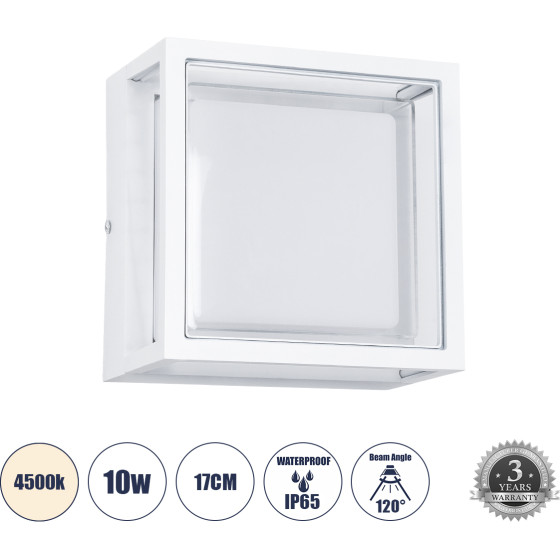 GloboStar Majestic ��������� ������������ ����������/���������� ����� Led 10W 1050lm 120� AC175-265V ��������� IP65 - �������� ���� - ������ ����� 4500K - �17 x �17 x �9cm - ����� - Bridgelux Chip 3 ������ ������� - (60775)