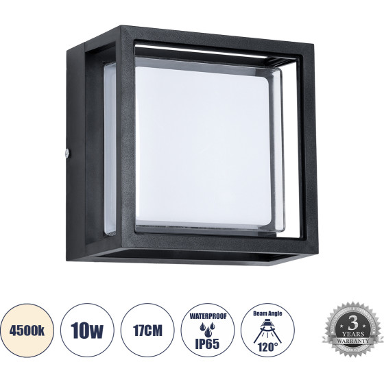 GloboStar Majestic ��������� ������������ ����������/���������� ����� Led 10W 1050lm 120� AC175-265V ��������� IP65 - �������� ���� - ������ ����� 4500K - �17 x �17 x �9cm - ����� - Bridgelux Chip 3 ������ ������� - (60773)