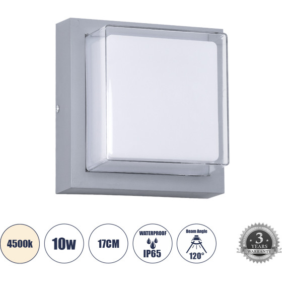 GloboStar Nexus ��������� ������������ ����������/���������� ����� Led 10W 1050lm 120� AC175-265V ��������� IP65 - �������� ���� - ������ ����� 4500K - �17 x �17 x �9cm - ���� - Bridgelux Chip 3 ������ ������� - (60768)