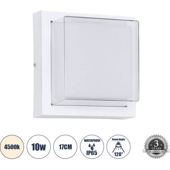 GloboStar Nexus ��������� ������������ ����������/���������� ����� Led 10W 1050lm 120� AC175-265V ��������� IP65 - �������� ���� - ������ ����� 4500K - �17 x �17 x �9cm - ����� - Bridgelux Chip 3 ������ ������� - (60769)