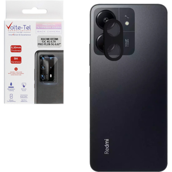 Volte-Tel Tempered Glass Xiaomi Redmi 13C 4G 6.74'' 9H 0.25mm 3D Curved For Camera BLACK - (5205308363139)