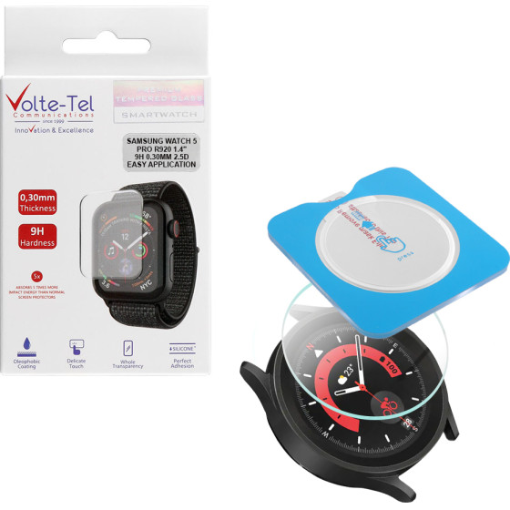 Volte-Tel Tempered Glass Samsung Watch 5 Pro 1.4'' 9H 0.30mm 2.5D Easy Application Full Glue Full Cover TRANSPARENT