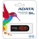 Adata Flash Usb Drive 64GB USB2.0, RETRACTABLE, BLACK/RED, 5YW. - (AC008-64GB-RKD)