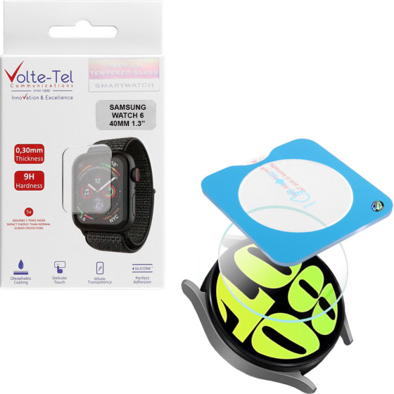 Volte-Tel Tempered Glass Samsung Watch 6 40MM 1.3'' 9H 0.30mm 2.5D Easy Application Full Glue Full Cover TRANSPARENT - (5205308363900)