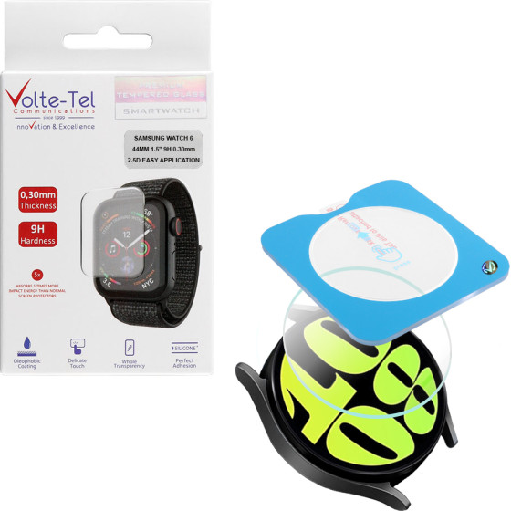 Volte-Tel Tempered Glass Samsung Watch 6 44MM 1.5'' 9H 0.30mm 2.5D Easy Application Full Glue Full Cover TRANSPARENT - (5205308363924)