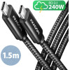 Axagon BUCM2-CM15AB Charge Cable USB-C USB-C 2.0, 1.5M, Pd 240W 5A, ALU, BRAID, BLACK