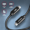 Axagon BUCM2-CM15AB Charge Cable USB-C USB-C 2.0, 1.5M, Pd 240W 5A, ALU, BRAID, BLACK