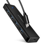 Axagon HUE-C1C 4X USB3.2 Gen 1 Travel HUB, USB-C Power IN, W. 20CM TYPE-C CABLE