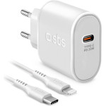 SBS Travel Charger Mfi Pd 20W + Data Cable Type C To Lightning 1m White - (TRKITPD20LIGW)