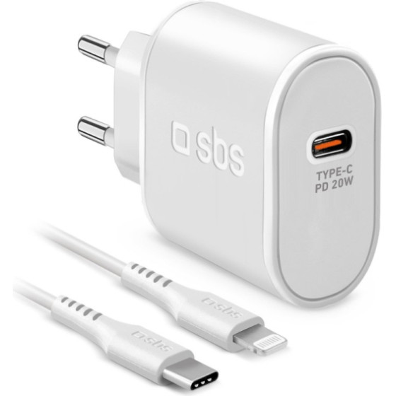 SBS Travel Charger Mfi Pd 20W + Data Cable Type C To Lightning 1m White - (TRKITPD20LIGW)