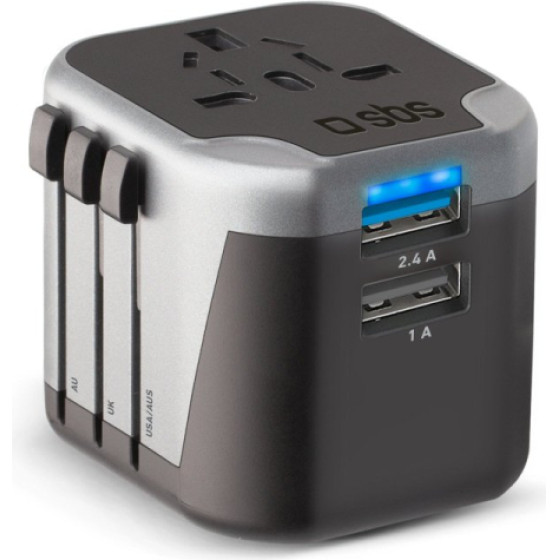 SBS Universal Travel Charger 12W EU/UK/US/Aus Black - (ADAPT2USBUNI)