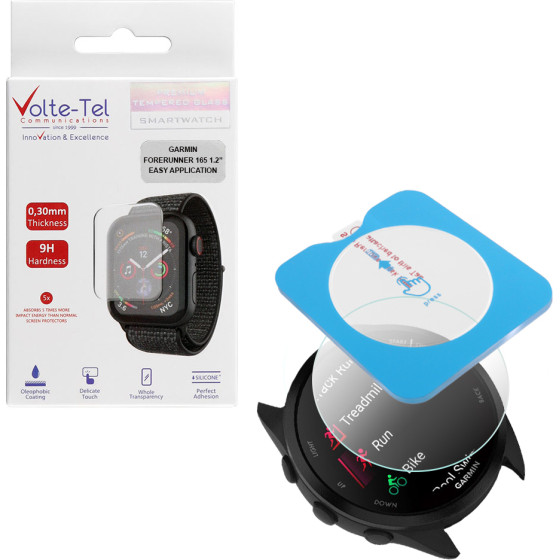 Volte-Tel Tempered Glass Garmin Forerunner 165 1.2'' 9H 0.30mm 2.5D Easy Application Full Glue Full Cover TRANSPARENT