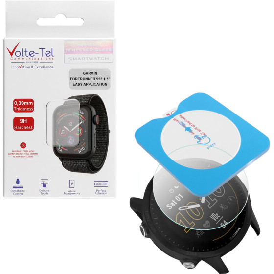 Volte-Tel Tempered Glass Garmin Forerunner 955 1.3'' 9H 0.30mm 2.5D Easy Application Full Glue Full Cover TRANSPARENT
