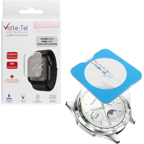 Volte-Tel Tempered Glass Huawei GT4 46MM 1.43'' 9H 0.30mm 2.5D Easy Application Full Glue Full Cover TRANSPARENT