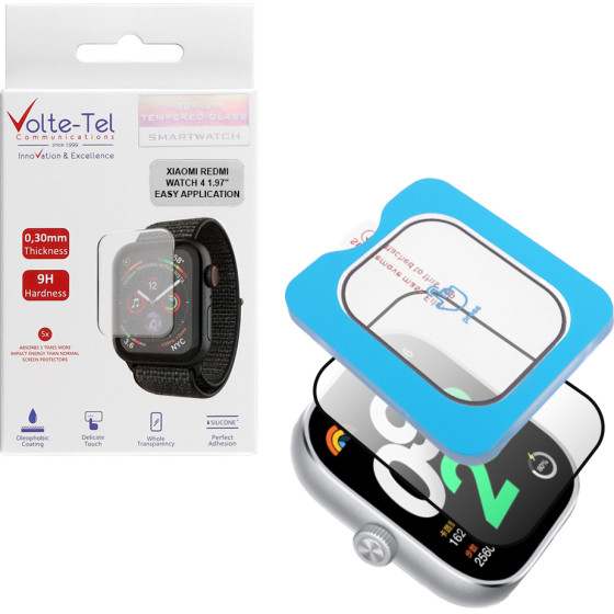 Volte-Tel Tempered Glass Xiaomi Redmi Watch 4 1.97'' 9H 0.30mm 2.5D Easy Application Full Glue Full Cover BLACK