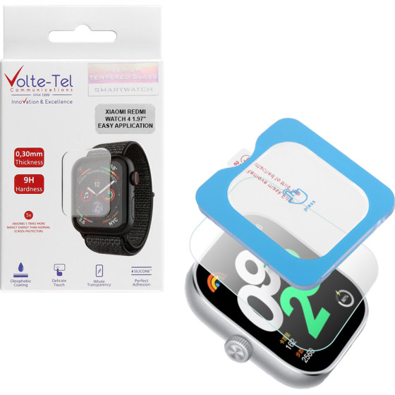 Volte-Tel Tempered Glass Xiaomi Redmi Watch 4 1.97'' 9H 0.30mm 2.5D Easy Application Full Glue Full Cover TRANSPARENT