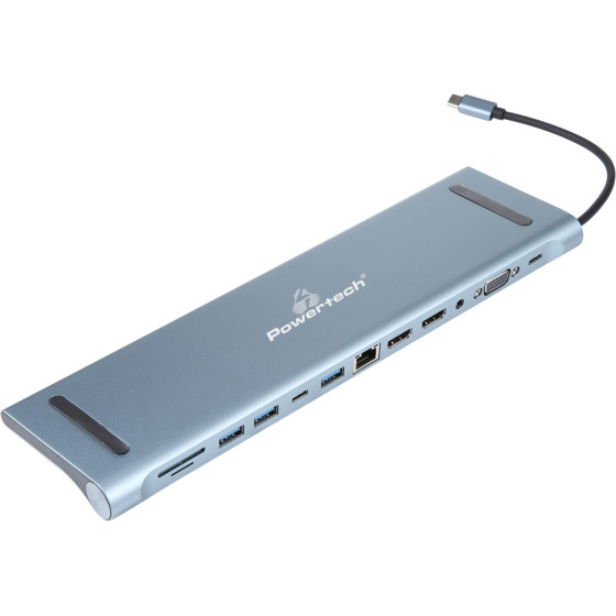 Powertech Docking Station 12 �����, ���� laptop, USB-C, ���� - (BYL-2003U2)