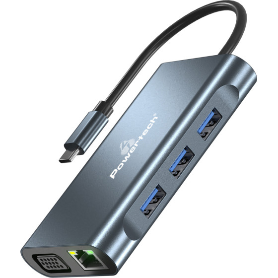 Powertech Docking Station 8 �����, USB-C �������, 100W PD, ���� - (BYL-2311)
