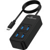 Powertech Usb Hub 4x �����, 5 Gbps, USB-C �������, 1m, ����� - (PTR-0156)