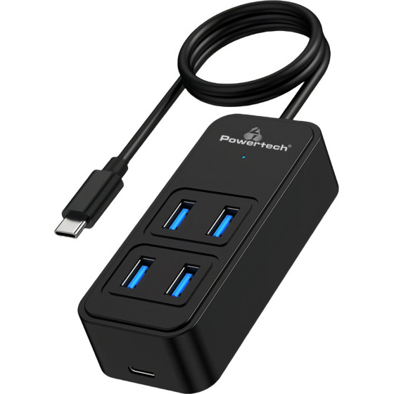 Powertech Usb Hub 4x �����, 5 Gbps, USB-C �������, 1m, ����� - (PTR-0156)