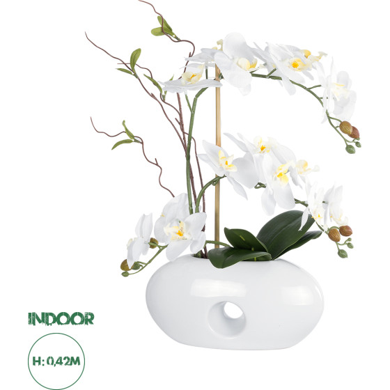 GloboStar Artificial Garden White Orchid ������������ ���� ����� ������� �42cm - (21125)