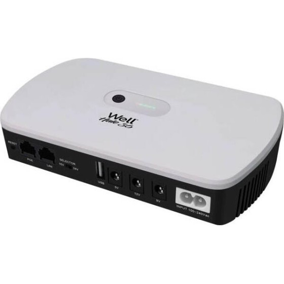 Well Mini Dc Ups 36W, 5V/9V/12V, Poe 15V/24V, Usb Hale 18 UPS-DC-HALE36-WL