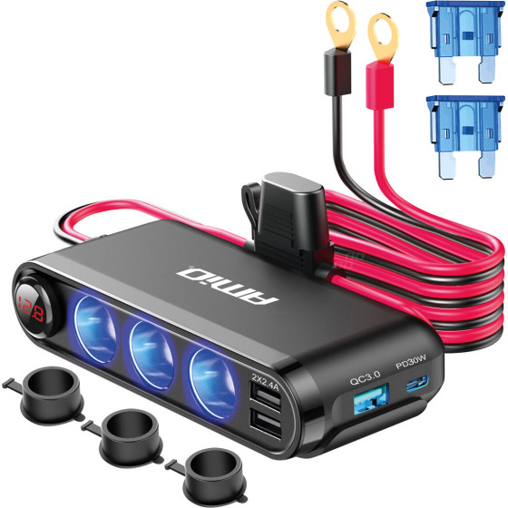 AMiO ���������� �� 3 �������� ��� �������� 3xUSB-C+USB-C12/24V 300W 5V/3AQc - 1 ���. - (03782)
