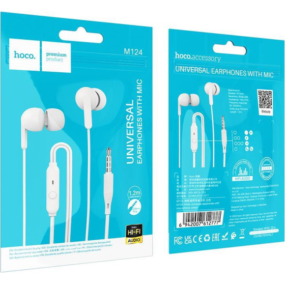 Hoco M124 ��������� 3.5MM Jack Wide Universal �� ��������� , ����� - (M124-WH)