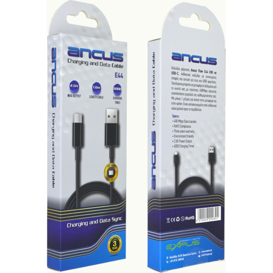 Ancus ������� �������� ��� �������� USB �� USB-C 2.0A 480Mbps Data Transfer ����� 1�. - (Flow E44)