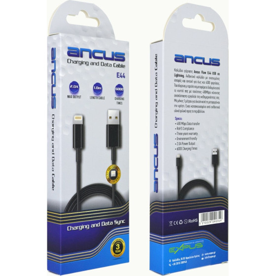 Ancus ������� �������� ��� �������� USB �� Lightning 2.0A Data Transfer 480Mbp ����� 1�. - (Flow E44)