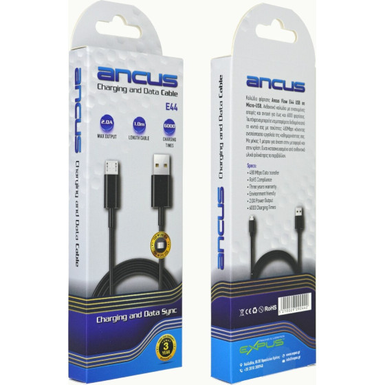 Ancus ������� �������� ��� �������� USB �� Micro-USB 2.0A 480Mbps Data Transfer ����� 1�. - (Flow E44)