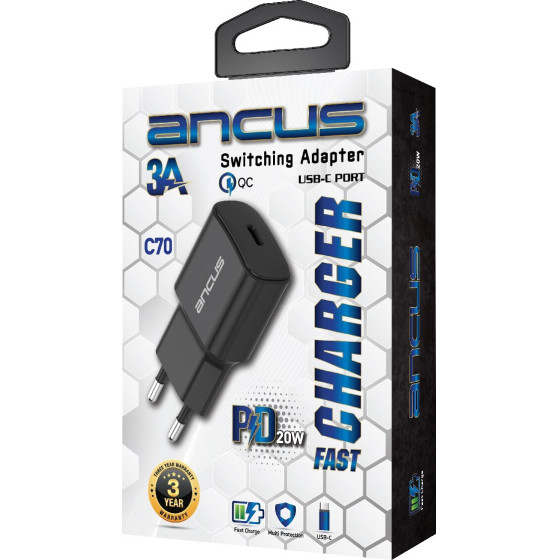 Ancus ��������� �������� Switching Supreme Series C70 Fast Charge �� USB-C ����� QC 3.0 PD 20W 5V/3A �����