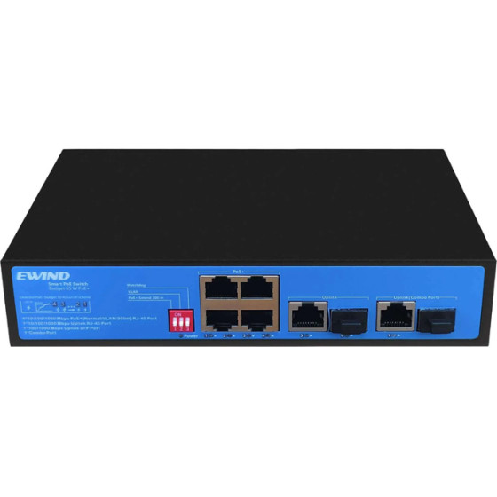 Ewind Ethernet Switch 4x10/100/1000Mbps + 1x1000Mbps RJ45 Port+1x1000Mbps SFP Port+ 1xCombo Port Gigabit PoE Switch - (EW-S1907CG-AP)