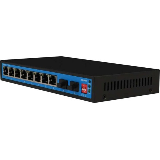 Ewind Ethernet Switch 8xRJ45 10/100/1000Mbps + 2x1000Mbps Gigabit Fiber PoE Switch �� 2xGiga SFP IP30 - (EW-S1910FG-DP)