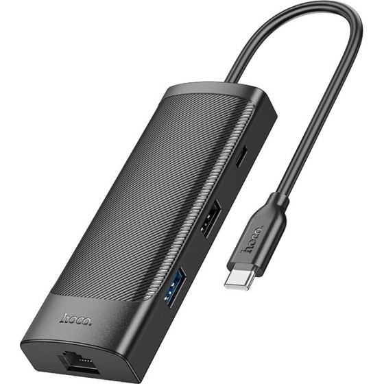 Hoco ���������� 8-in-1 USB-C �� USB 3.0 5Gbps USB 2.0 USB-C PD100W USB-C Micro SD TF Card HDMI 4K ��� RJ45 - (HB44 Easy Safe)
