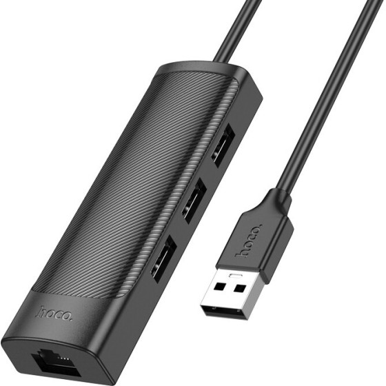 Hoco Hub USB 4-in-1 USB �� 3xUSB 3.0 480Mbps ��� RJ45 100Mbps 1.2m ����� - (HB42 Easy Safety)