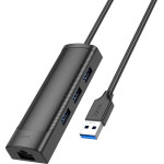 Hoco Hub USB 4-in-1 USB �� 3xUSB 3.0 5Gbps ��� RJ45 1000Mbps 1.2m ����� - (HB42 Easy Safety)