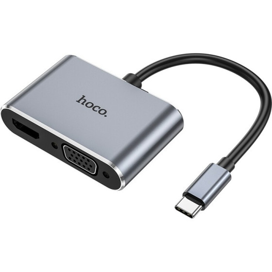 Hoco Hub USB-C �� HDMI 4K 30Hz ��� VGA 1080P 1.5m ���� - (HB29 Easy-Lead)