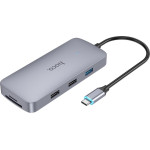 Hoco Hub USB-C �� HDMI 4K USB-C PD100W USB3.0 2xUSB SD Micro-SD RJ45 VGA and 3.5mm ���� 18cm - (HB33 Easy 10-in-1)