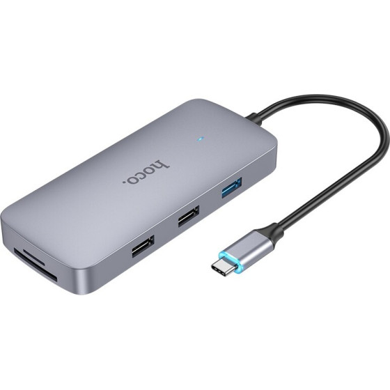 Hoco Hub USB-C �� HDMI 4K USB-C PD100W USB3.0 2xUSB SD Micro-SD RJ45 VGA and 3.5mm ���� 18cm - (HB33 Easy 10-in-1)