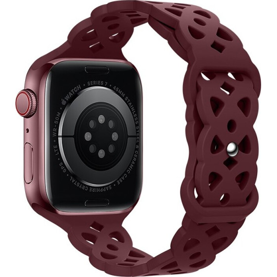 Hoco Watchband Rhombus Hollow 42/44/45/49mm ��� Apple Watch 1/2/3/4/5/6/7/8/SE/Ultra Red Wine Silicon Band - (WA09 Flexible)