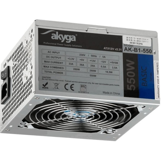 Akyga ����������� ATX 550W P4 PCI-E 6+2 pin 3x SATA 2x Molex PPFC FAN 12cm - (AK-B1-550)