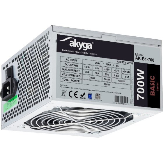 Akyga ����������� ATX 700W P4+4 2x PCI-E 6+2 pin 5x SATA 2x Molex PPFC FAN 12cm - (AK-B1-700)