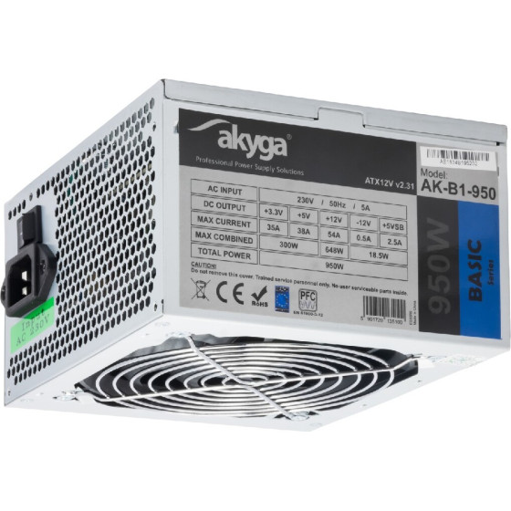 Akyga ����������� ATX 950W P4+4 PCI-E 6 pin i 6+2 pin 5x SATA 2x Molex APFC FAN 12cm - (AK-B1-950)